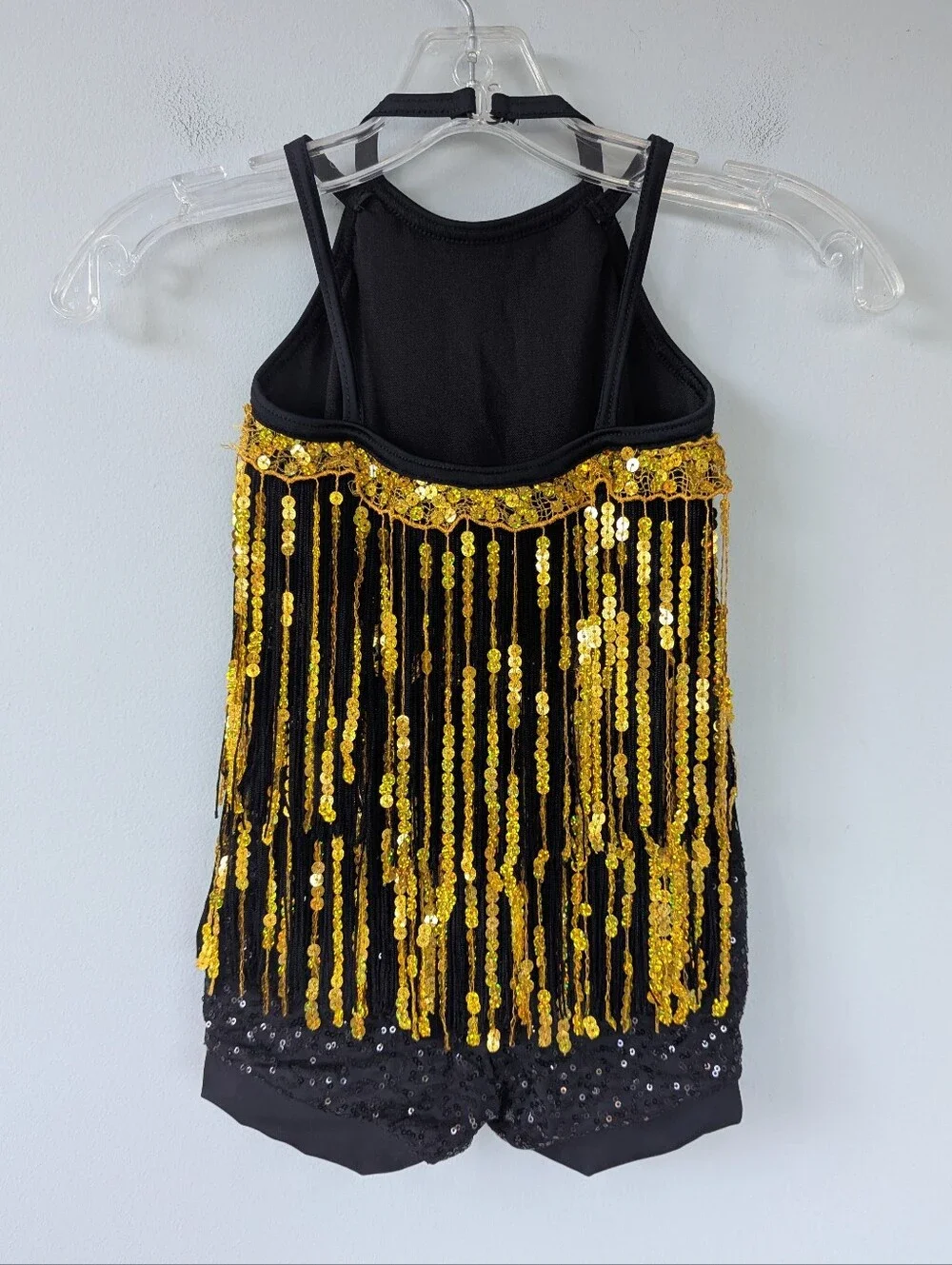 Weissman Girls SC Boom Boom Black & Gold Sequin Fringe Biketard Dance Costume